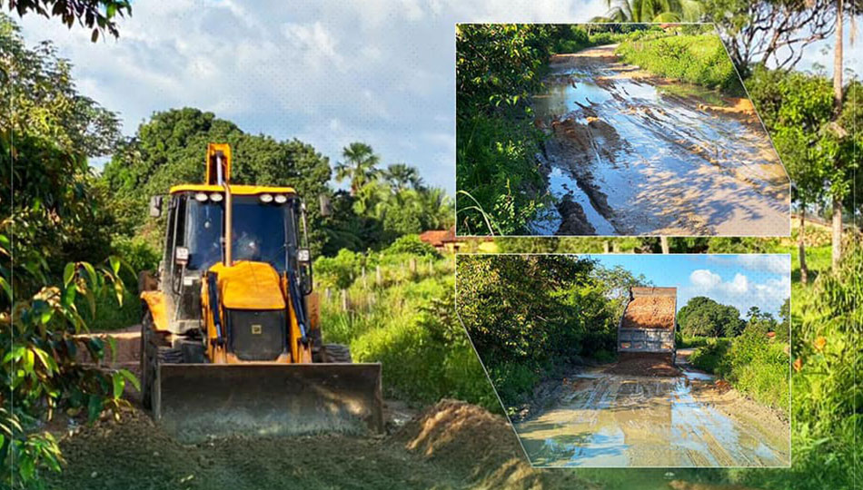 Alinhamento e terraplanagem na estrada do Acarpará.