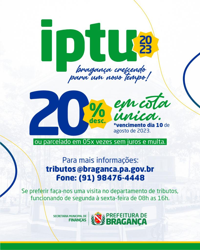 IPTU 2023 COM DESCONTOS DE 20%.