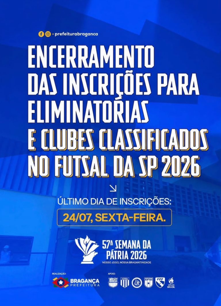 ÚLTIMOS DIAS DE INSCRIÇÃO PARA O FUTSAL DA 57ª SEMANA DA PÁTRIA